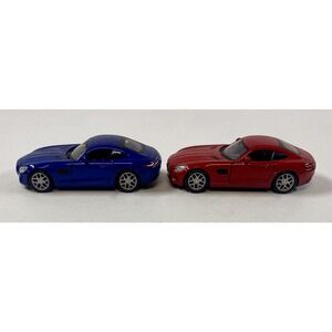 *BRAND NEW* Welly Lot Of 2 Diecast Cars Mercedes Benz AMG GT Red Blue 4.75"
